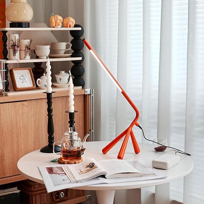 LED Creative Desk Lamp with USB Tybe-c Stepless Dimmable Eye Caring Desk Light for Home Office Bedroom Bedside College Dorm, Reading Lamp,Decorative Gift Table Lamp Red Orange