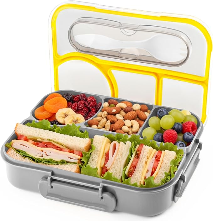 Bento Box for Adults,4 Compartments Lunch Box, Lunch Containers,Grey