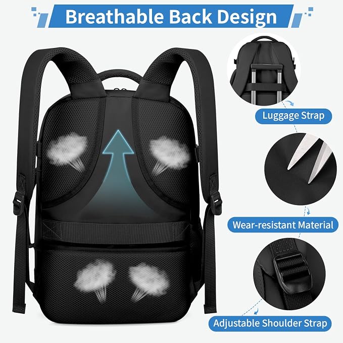 ZOMFELT Travel Backpack for Men, Carry on Backpack for 18.4 inch Laptop | TSA Flight Approved Personal Item Travel Bag Nurse Bag Casual Daypack for Weekender Business Trip, Black