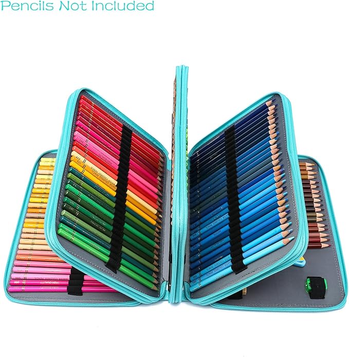YOUNGCOL 200 Slots Colored Pencil Case - Deluxe PU Leather Pencil Organizer Holder With Zipper Closure Large Pencil Box for Colored Pencils Watercolor Pencils