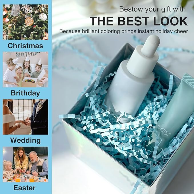 1LB Crinkle Cut Paper Shred Filler for Gift Box Bag and Basket On Holidays(Light Blue)