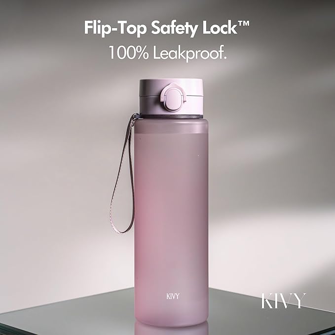 KIVY Slim Water Bottle 50oz with Leakproof Flip Lid [Lightweight & Shatterproof] for Travel, Sports, School - Extra large water bottle no straw - 1.5 Liter water bottles