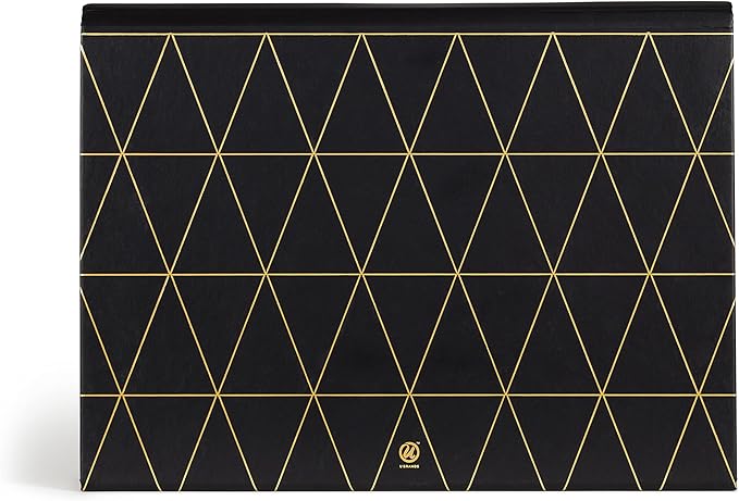 U Brands 13-Pocket Expanding File Folder, Office Supplies, Black and Gold Geometric, Brass Hardware, FSC Certified