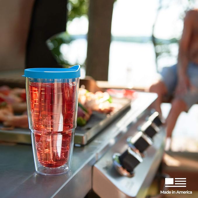 Tervis Clear & Colorful Lidded Made in USA Double Walled Insulated Tumbler Travel Cup Keeps Drinks Cold & Hot, 24oz, Clear Lid, 1 Count (Pack of 1) | Made in USA, Double-wall Insulated, Shatterproof, BPA-Free, Dishwasher Safe, Fits Most Cupholders, Gif...