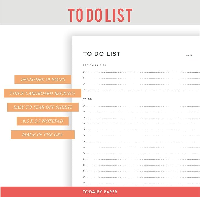 To-Do List Notepad - 8.5 x 11 Minimalist Desk Planner, 50 Tear-Off Sheets - Big Productivity Tracker with Top Priorities, Tomorrow’s Tasks & Notes - Simple Professional Stationery for Office & Home (8.5 x 11)