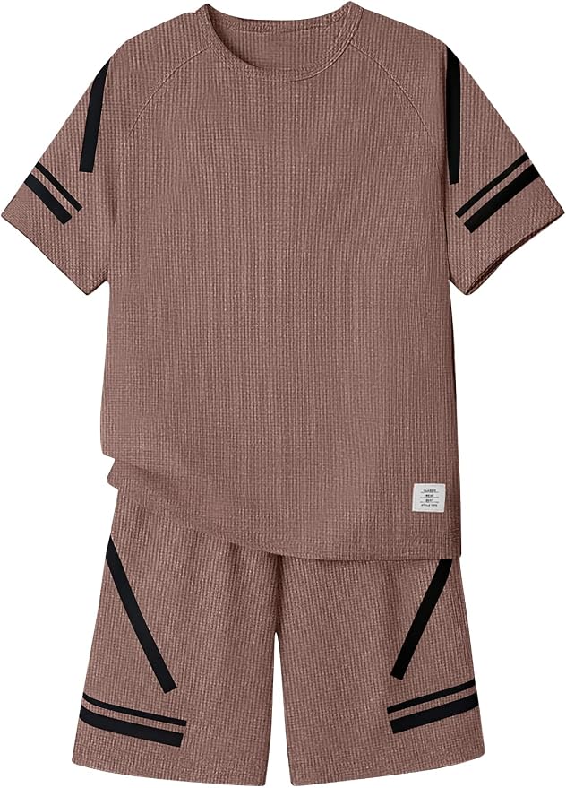 Cakaner Tween Boys Clothes Summer Simple Print T-Shirt And Shorts Set 2 Pieces Teen Trendy Outfits Size 7-14 Year
