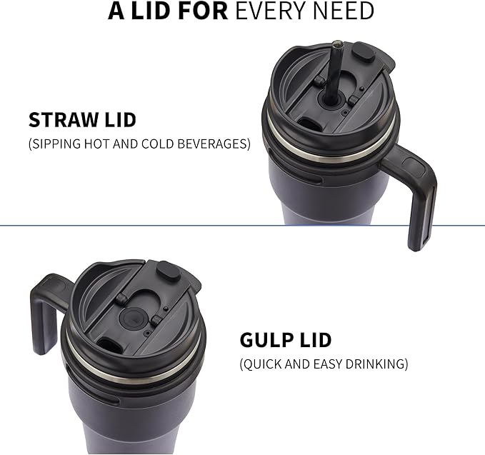 20 oz Insulated Coffee Mug Tumbler with Handle, Stainless Steel Travel Mug Tumbler with Lid and Straw, Double Wall Vacuum Leak Proof Ice Coffee Thermal Cup, Lavender Glitter