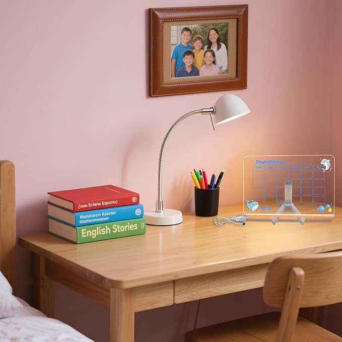 LED Acrylic Erase Board Calendar with Stand，Clear Desktop Calendar Whiteboard for Desk with 7 Color Markers Erasable Markers，Weekly&Monthly Planner，for Home, Office, School, Birthday Gift (Blue)