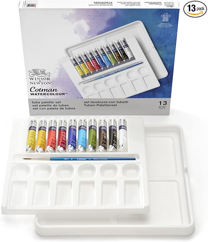 Winsor & Newton Cotman Watercolor Paint Set, 12 Colors Palette Set, 8ml (0.27-oz) Tubes w/ Brush