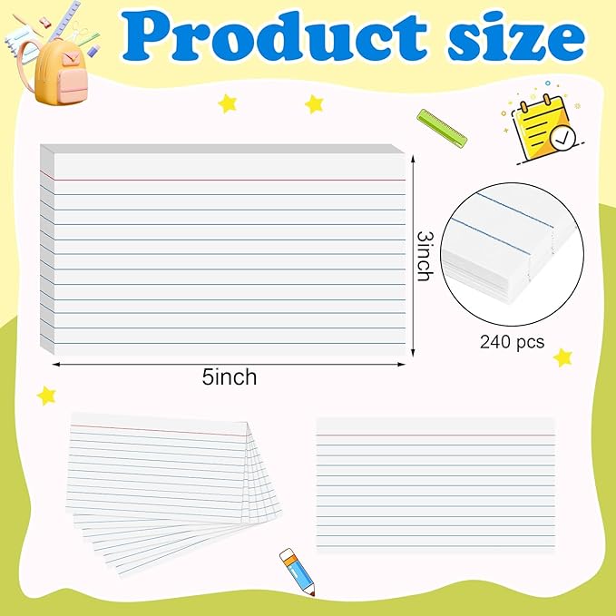 240 Count White Index Cards 3x5 Inch Flash Cards Flashcards Heavyweight Note Cards for Studying School College Office Supplies