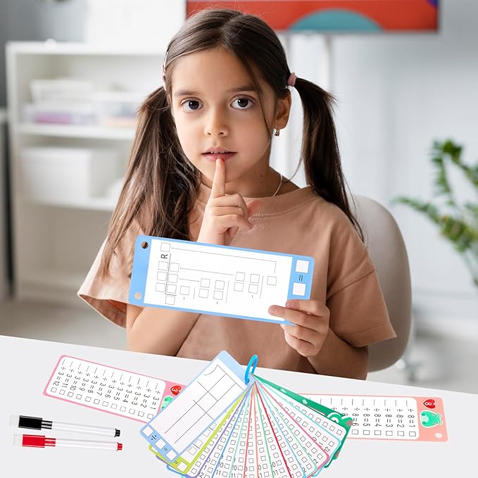 15Pcs Division Flash Cards, Division Chart 1-12 with 2 Dry Erase Pens 1 Rings, Time Table Flash Cards for 1st to 3rd Grades Fun Learning with Math Game