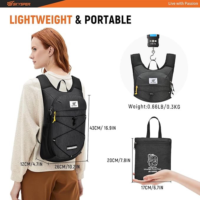 SKYSPER Foldable Hiking Backpack - 10L/15L Small Lightweight Daypack Breathable Travel Backpacks