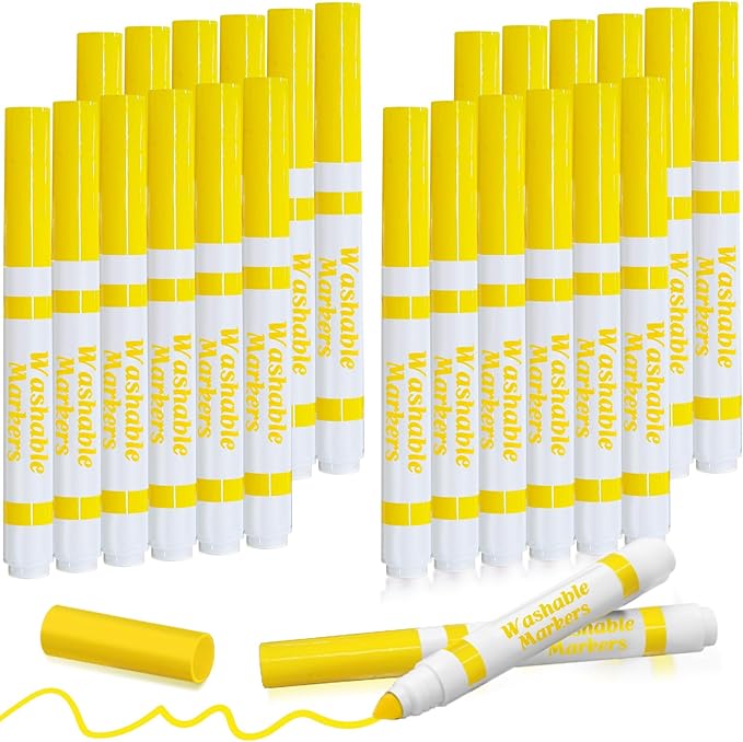 24 Pcs Washable Markers Bulk Broad Line Markers Coloring Conical Tip Large pens for Kids art projects, Teachers, Students, Toddlers, Party Favors, Classrooms, Donations(Yellow)