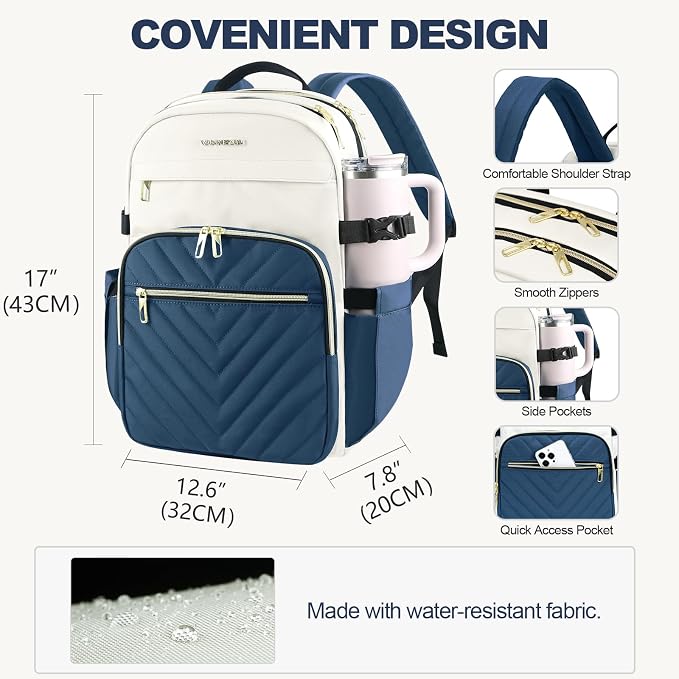 VANKEAN 15.6 Inch Laptop Backpack for Women Large Capacity | Waterproof Backpacks Stylish Travel Bags Casual Daypacks for College, Business