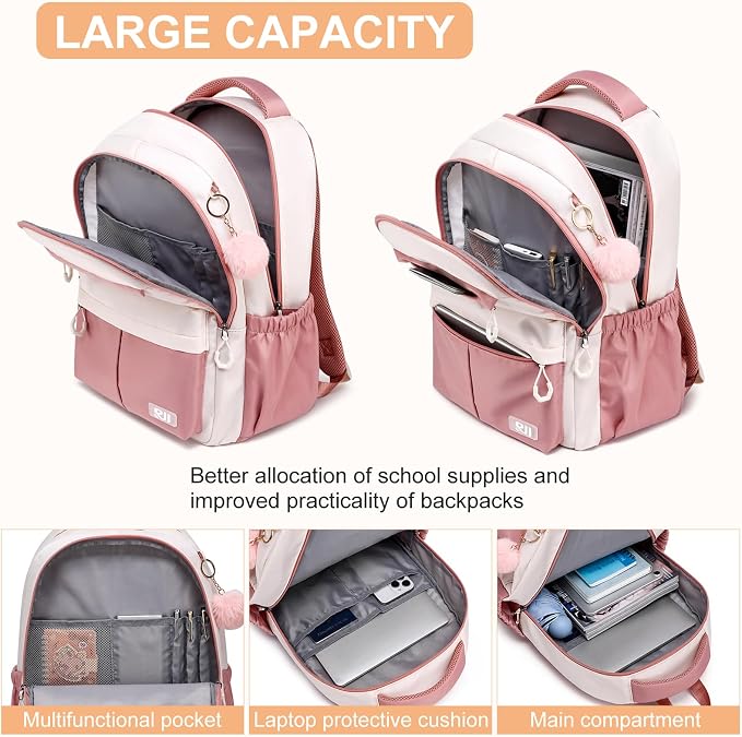 School Backpack for Teen Girls & College Students - 17.3 Inch Cute Anti-Theft Bookbag with Large Ergonomic Design, Middle High School Bag Travel Laptop Backpack