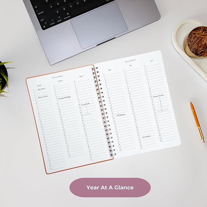 | Undated Yearly, Daily, Weekly, Monthly Planner | 8.25" x 11.75" | To Do List Notebook for Work | Simple Design | Multiple Layouts | Academic Planner and Organizer Notebook (Navy, Yearly Planner - Portrait)