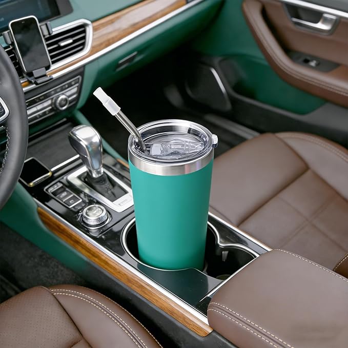NESTALLY Coast 20oz Stainless Steel Tumbler, Extra Capacity Holds Up to 22oz, Double Wall Vacuum Insulated Travel Coffee Mug with Lid & Metal Straw, Leakproof Reusable Cup for Travel (Teal Green)