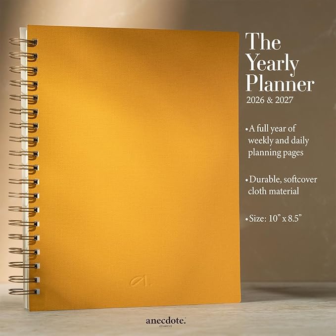 Anecdote Spiral Planner w/2026-2027 Calendar (8.5" x 10") | Start Anytime - 52 Weeks, Undated Planner Pages | To-Do List Organizer, Plan Your Success, Achieve Productivity Goals (Mustard)