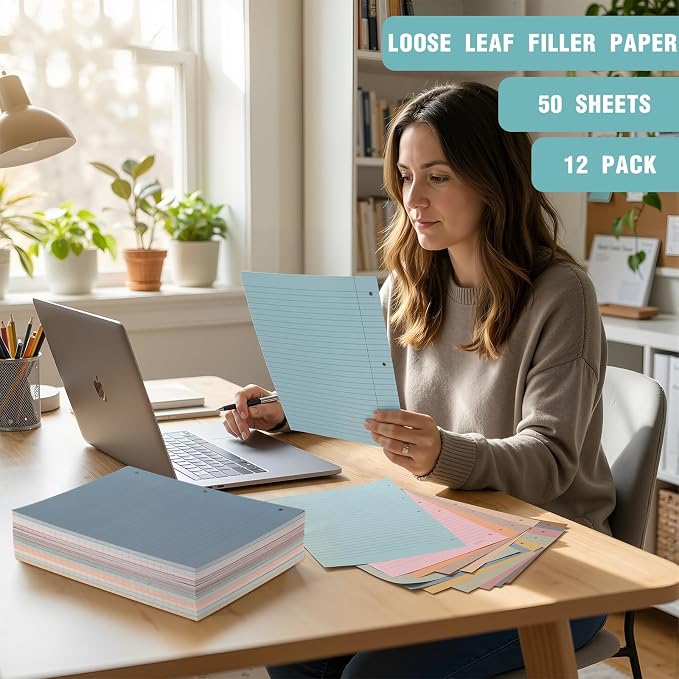 PerKoop 12 Pack 600 Sheets Loose Leaf Paper 8" x 10.5",Natural Color
