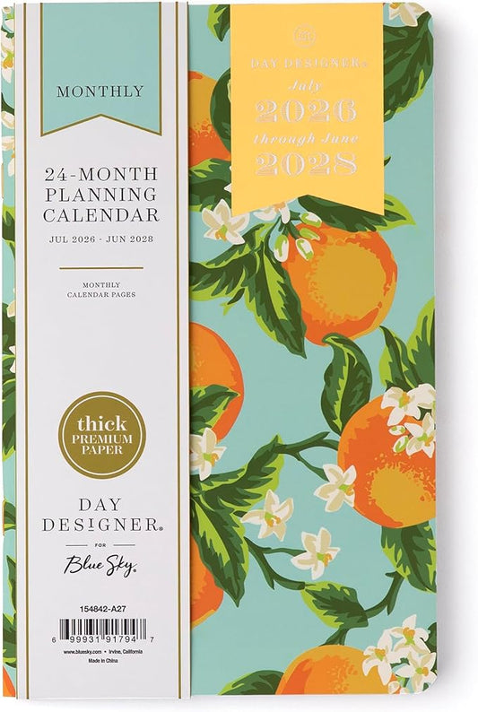 Blue Sky Day Designer 2026-2028 Monthly Academic Year 24 Month Planner Calendar, July 2026 - June 2028, 5" x 8", Flexible Cover, Stapled Binding, Orange Blossom Mint