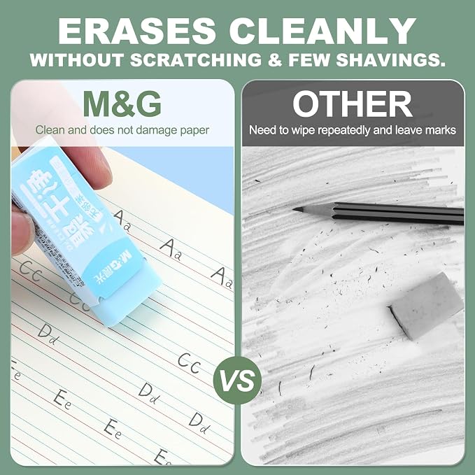 M&G 10 Pack Erasers, Pencil Erasers Large Eraser Colored Cute Soft Block Easy to Clean Durable Bulk for Sketching Drawing Artists Teacher Color Pencils Carving Stamps, 5 Pastel Colors