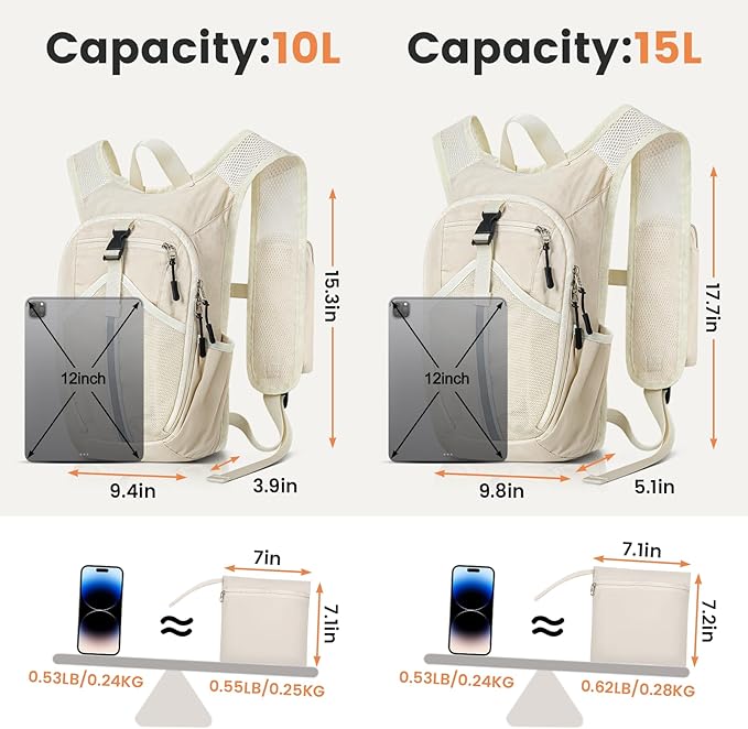 Small Hiking Backpack 10L- Lightweight Packable Foldable Backpack for Travel Camping Outdoor Commute, Compact Rucksack for Women Men(Beige)