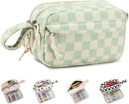Bluboon Big Capacity Pencil Case Pencil Pouch Pen Case School Supplies Cute Pencil Box Pencil Bag for Teen Girls Boys Women Man (Green White Checkered)