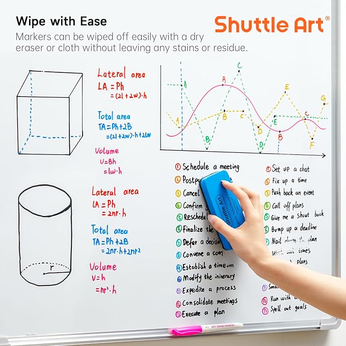 Shuttle Art Dry Erase Markers, 12 Colors 144 Bulk Pack Whiteboard Markers, Fine Point Dry Erase Markers Perfect for Writing on Dry Erase Whiteboard Mirror Glass for School Office Home (Pack of 2)