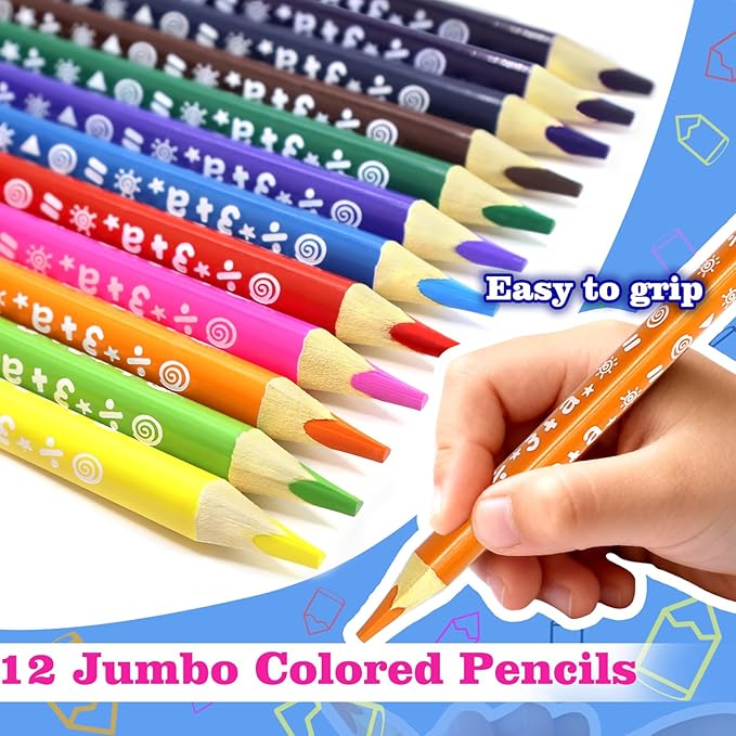 12 Colors Jumbo Colored Pencils for Teens Adults Trendy Stuff, Triangle Thick Coloring Pencils Art Supplies, Fat Color Pencil Set for Drawing Sketching Doodling, Stocking Stuffers, Easy Grip
