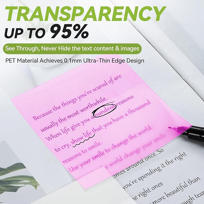 Transparent Sticky Notes with Marker Pen, Tecolu 7 Pads Clear Sticky Notes Sets, 5X The Sticking Power Translucent Sticky Note Pad, Waterproof & See-Through Sticky Notes