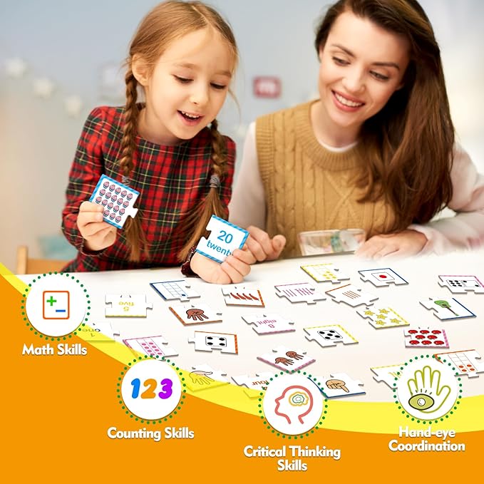 Kasfalci Number Puzzle Flash Cards, 80 PCS Counting Math Flashcards for Kids Toddler, Matching Games, Preschool Kindergarten Activities Classroom Must Haves, Educational Toys