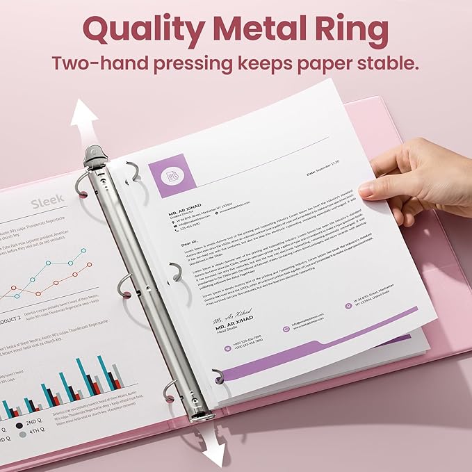 SUNEE 3 Ring Binder 1.5 Inch 2 Pack, Clear View Binder Three Ring PVC-Free (Fit 8.5x11 Inches) for School or Office Supplies, Pink & Purple