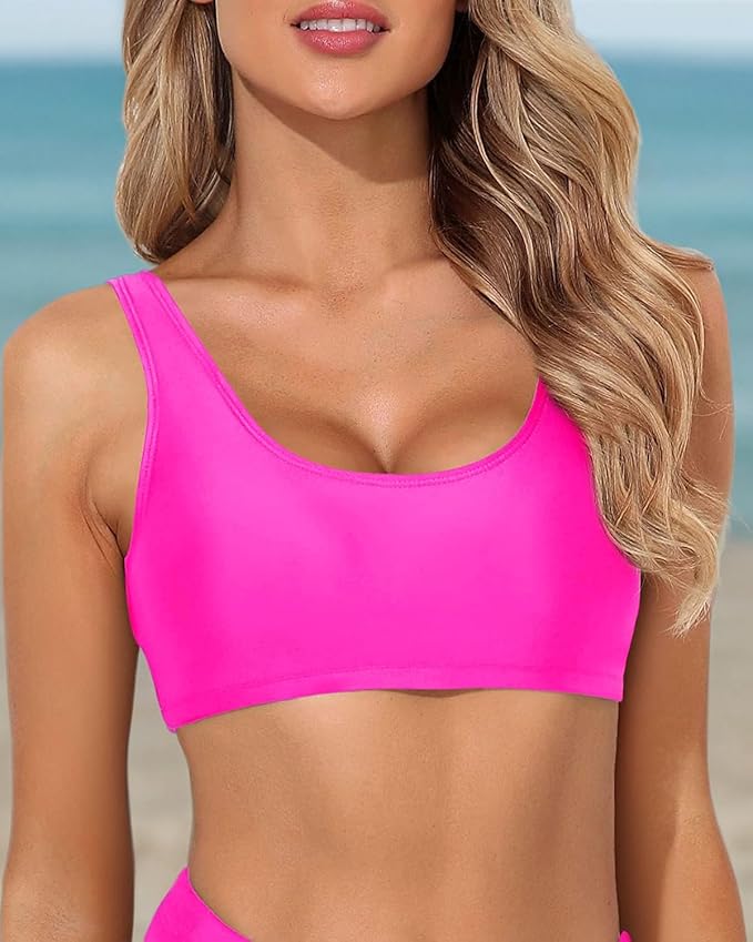 Tempt Me Women Sports Bra Bikini Top Push Up Scoop Neck Bathing Suits Top Padded Swim Crop Tops Only