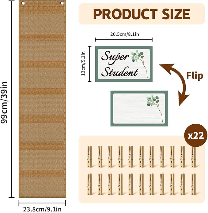 Student Behavior Clip Chart for Classroom Management Kids,Reward Chart for Kids Hanging Bulletin Board Teacher Supplies for School Preschool (Eucalyptus)