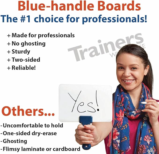 Trainers Warehouse Elite Classroom Set: 12 Double-Sided Dry-Erase White Response Boards | Ultra-Durable, Versatile Answer Paddles for Icebreakers, Voting & More (6" x 7.75")