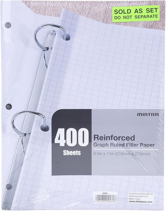 Mintra Reinforced Filler Paper (400 Sheets (4pk of 100), Graph Ruled)