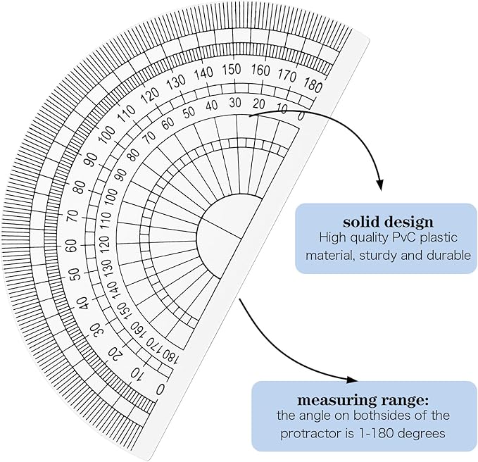 100 Pcs 4 Inch Clear Plastic Protractor Bulk Math Protractors Set 180 Degrees Geometry Drafting Tools for Classroom Industry Office Back to School Supplies