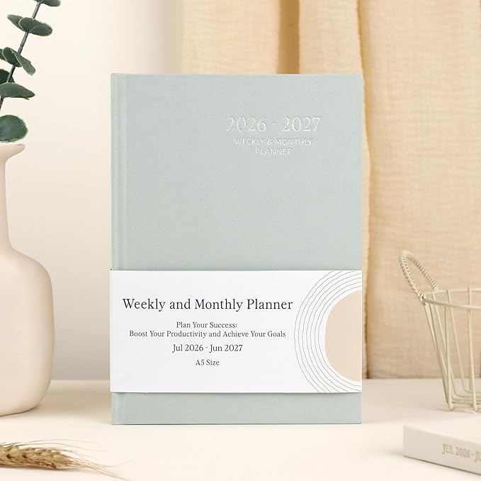2026-2027 Planner - Weekly and Monthly Planner, July 2026 - June 2027, Linen Hardcover, 2026-2027 Calendar Planner Book with Tabs, Aesthetic, Perfect for Office Home School Supplies (Green, A5 (Jul 2026-Jun 2027))