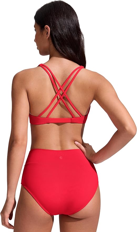 CRZ YOGA Twist Front Bikini Tops for Women - Padded V Neck Criss Cross Back Triangle Sexy Swim Bathing Suit