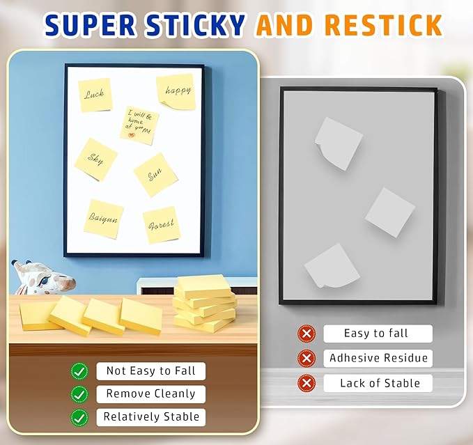 24 Pack Yellow Sticky Notes Mini,2x2 in Small Sticky Notes,2400pcs Notes Pads,Clean Removal,Strong Self-Adhesive Notes Easy to Post Bulk for Enterprise,Office Meetings & Brainstorming,School