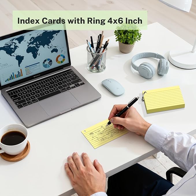 160 Pcs Colored Index Cards with Ring 4 x 6 Inch Heavyweight Ruled Flash Cards, Flashcards with Ring for School & Office Supplies and Home Organization, Durable Study To Do List Lined Note Cards