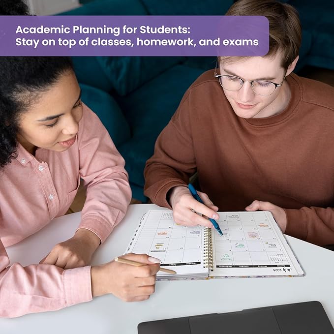 Planner 2026-2027, Academic Year Monthly and Weekly Calendar Planner, Jul 2026 - Jun 2027, Hardcover Teacher Student Planning Agenda book with Tabs, Perfect for School Office Supplies, 6.3" x 8.5" - Purple Blocks