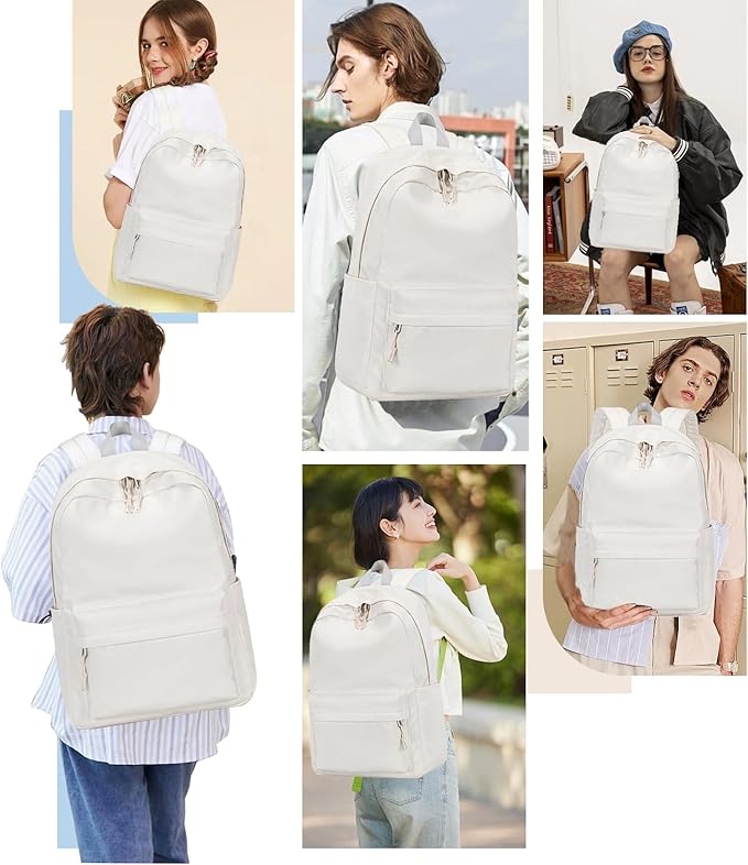 Bluboon School Backpack for Teen Girls Women Laptop Backpack College Bookbags Middle School Travel Work Commuter Back Pack(Solid Beige)