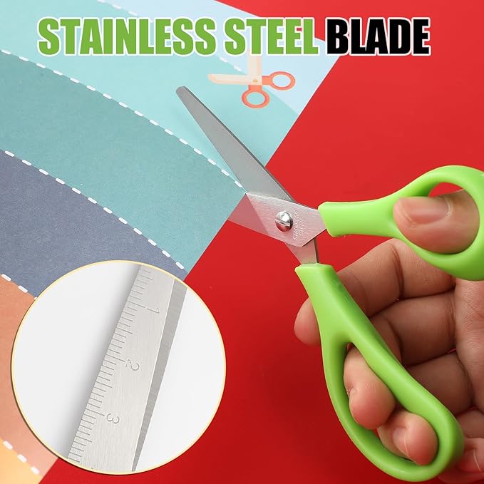 BURVAGY 32Pack 5.5" Safety Small School Kids Student Round Blunt Tip Craft Scissors Bulk, Stainless Steel Blades Comfort Grip Scissors for Kid Children Kindergarten Cutting Paper