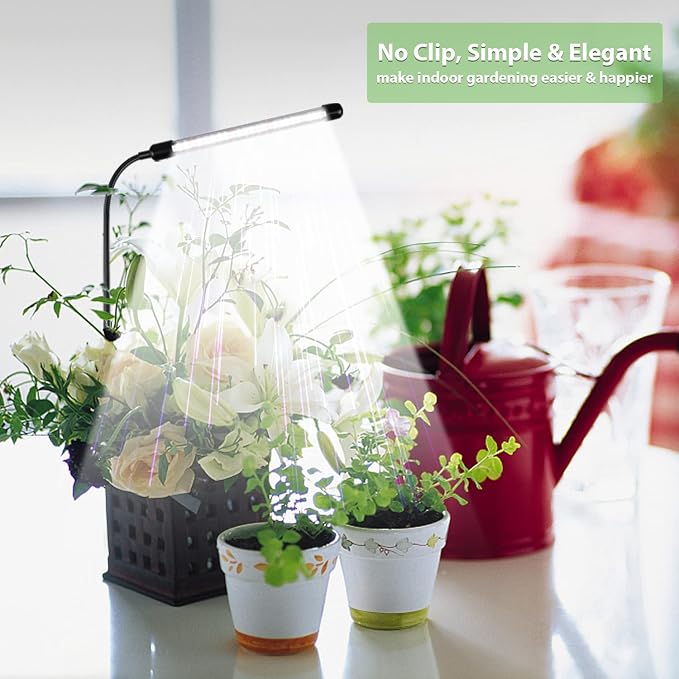 Grow Light for Indoor Plants Growing, 6000K Full Spectrum Gooseneck Plant Lamp for Seedings Succulents Small Plants, Auto On/Off Timing & 5 Dimming, 2-Pack