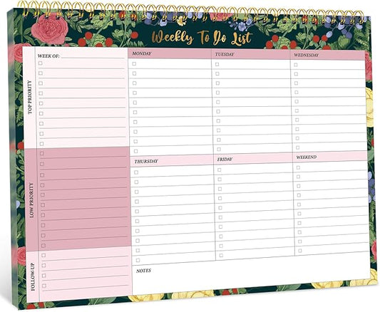 Taja Weekly To Do List Notepad with 52 Undated Sheets（8.5"×11"）- Weekly Desk Planner for Women & Man, Work and Home - 1 Pack Berry Floral