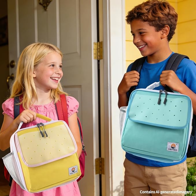 CaCTOUR Lunch Box Kids,Fun Color Lunch Box for Girls,Large Soft Cooler Lunch Bag for Kids,Back to School Thermal Insulated Lunch Tote Bag for School Daycare Outdoor (Yellow Pink)