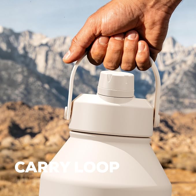 POWCAN 64 oz Water Bottle Insulated with 2-in-1 Straw and Spout Lid, Carrier Bag, Handle Strap, Leakproof, BPA-Free, Half Gallon Metal Water Bottle for Camping, Picnic and Hydration (Cream)