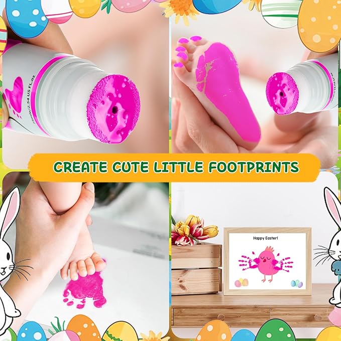 Baby Hand and Footprint Paint with Sponge Head, 2.54 fl oz, Non-Toxic & Acid-Free, Washable Baby Safe Paint for Newborn Keepsakes, Dog Nose & Paw Prints, Ideal New Mom Gift - Hot-Pink