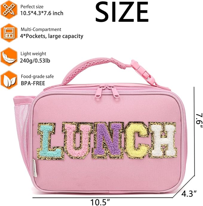 GYEUKHAM Insulated Lunch Box for School, Thermal Reusable Durable Freezable Lunch Bags for Kids Boys Girls Men Women - Small Soft Cooler Portable Lunch Tote Kit for Work Picnic Travel,Pink Alphabet